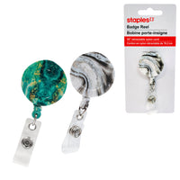 Staples Retractable Marble Badge Reel - 30" Cord - Assorted Colours-Retractable badge reel with a ID card slot and belt snap clip - for quick and convenient access to secured areas and facilities