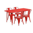 Flash Furniture 31.5'' x 63'' Rectangular Red Metal Indoor-Outdoor Table Set with 4 Stack Chairs (ET-CT005-4-30-RED-GG)-Seats 4 people