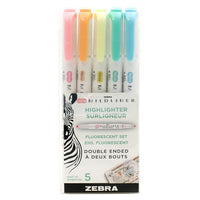 Zebra Mildliner Double Ended Pen-Style Highlighters - Assorted Fluorescent Colours - 5 Pack-Double ended: Bullet & Chisel Tip