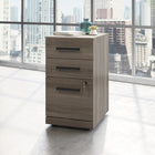 Sauder Affirm 3-Drawer Mobile Pedestal - Hudson Elm-Two small drawers with metal runners and safety stops for notepads, your planner, and more