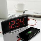 Marathon Watch Curved Display LED Clock with Dual Alarm and USB Charging Port - Black-Usb charging: 1 fast charging usb port on the right side for convenience