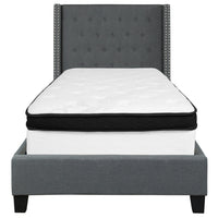 Flash Furniture Riverdale Twin Size Tufted Upholstered Platform Bed with Memory Foam Mattress - Dark Grey Fabric-Twin Platform Bed and Mattress Set