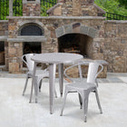 30'' Round Silver Metal Indoor-Outdoor Table Set with 2 Arm Chairs (CH-51090TH-2-18ARM-SIL-GG)-30"W x 30"D x 29.50"H