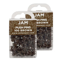 JAM Paper Push Pins, Chocolate Brown Pushpins, 2 Packs of 100, 200 Total (222419049a)-Chocolate Brown Plastic with Metal Point