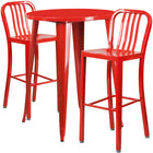 30'' Round Red Metal Indoor-Outdoor Bar Table Set with 2 Vertical Slat Back Barstools [CH-51090BH-2-30VRT-RED-GG]-Metal Cafe Bar Table