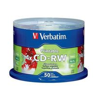 Verbatim DataLifePlus 700 MB 2x-4x CD-RW, Silver Inkjet Printable Surface, Spindle, 50 Pack-Blank Re-writable CD-RW media
