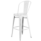 Flash Furniture 30" High Distressed Metal Indoor-Outdoor Barstool with Back - White-Drain Holes in Seat