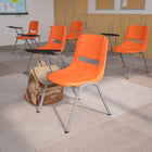 Flash Furniture Ergonomic Shell Chair with Right Handed Flip-Up Tablet Arm - Orange - 5 Pack-Grey Powder Coated Frame Finish with Plastic Floor Glides