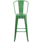 Flash Furniture 30" High Green Metal Indoor-Outdoor Barstool with Back-Bistro Style Barstool