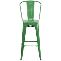 Flash Furniture 30" High Green Metal Indoor-Outdoor Barstool with Back-Bistro Style Barstool