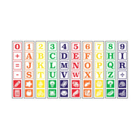 Bankers Box At Play ABC/123 Learning Blocks - 50 Pack-50 ABC/123 BLOCKS: large 3"x3" blocks in 5 different colors with 10 unique different designs on each side of the blocks, including a variety of numbers, letters, animals, objects and mathematical symbols