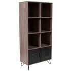 Flash Furniture Woodridge Collection Rustic Wood Grain Finish Storage Shelf with Metal Cabinet Doors (NANJN21735BF)-Six Open Storage Compartments