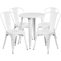 24'' Round White Metal Indoor-Outdoor Table Set with 4 Cafe Chairs [CH-51080TH-4-18CAFE-WH-GG]-Metal Cafe Table