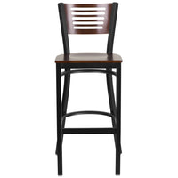 Flash Furniture HERCULES Series Black Slat Back Metal Restaurant Barstool - Walnut Wood Back & Seat - 2 Pack-Set of 2 Metal Dining Bar Stools