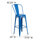 Flash Furniture 30" High Blue Metal Indoor-Outdoor Barstool with Back-Galvanized Steel Construction