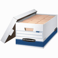Fellowes Bankers Box Stor/File Box - Letter Size - 650 lb Stacking Weight - White/Blue - 10.25" L x 12.88" W x 25.38" D-Double end, 1-1/2 side, double bottom construction