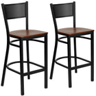 Flash Furniture HERCULES Series Black Grid Back Metal Restaurant Barstool - Cherry Wood Seat - 2 Pack-Grid Back Design