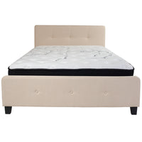Flash Furniture Tribeca Queen Size Tufted Upholstered Platform Bed in Beige Fabric with Pocket Spring Mattress-Queen Platform Bed and Mattress Set