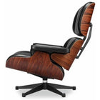 Nicer Furniture Modern Classic Lounge Chair & Ottoman Set - Black/Rosewood-Black Aluminum Cast base and back braces with high polished bright aluminum trim