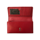 Club Rochelier Ladies Clutch Wallet with Checkbook & Gusset - Red-7 Slot pockets; 1 Zippered pocket; 2 Gusset pockets