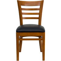Flash Furniture HERCULES Series Ladder Back Cherry Wood Restaurant Chair - Black Vinyl Seat-Wood Chair