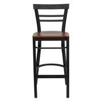 Flash Furniture HERCULES Series Black Two-Slat Ladder Back Metal Restaurant Barstool - Cherry Wood Seat-Metal Barstool