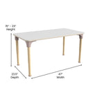 Flash Furniture Bright Beginnings 23.5" x 47" Commercial Wooden Rectangle Adjustable Height Classroom Activity Table-Beech/White-Accommodates up to 4 Children