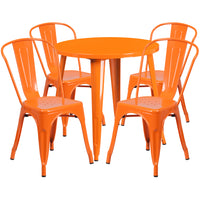 30'' Round Orange Metal Indoor-Outdoor Table Set with 4 Cafe Chairs [CH-51090TH-4-18CAFE-OR-GG]-Metal Cafe Table