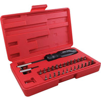 Gray Tools 32 Piece Gearless Screwdriver Set, In Plastic Storage Case-Contains: Slotted bits # : 3, 4, 5, 6 & 7, Square Recess bits # : 1, 2 & 3, Phillips® bits # : 0, 1, 2 & 3, Pozidrive® bits # : 1, 2 & 3, Hex bits # : 2, 2.5, 3, 4 & 5 2.5", Torx® bits # : 8, 9, 10, 15, 20, 27, 30, 40, 2" bit Holder and Gearless Screwdriver.