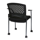 Pro-Line Visitors Chair with Arms, Casters and Ventilated Plastic Wrap Around Back, Black-Sturdy Titanium Finish Arm Frames