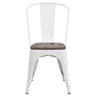 Flash Furniture Metal Stackable Chair with Wood Seat - White-Set of 4 Stackable Bistro Style Chairs