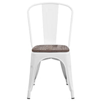 Flash Furniture Metal Stackable Chair with Wood Seat - White-Set of 4 Stackable Bistro Style Chairs