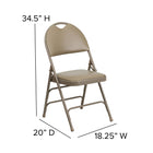 Flash Furniture HERCULES Series Ultra-Premium Triple Braced Beige Vinyl Metal Folding Chair with Easy-Carry Handle-22mm x 1.2mm Round Steel Pipe Frame