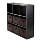 Winsome Timothy 7-Piece Wainscoting Panel Shelf with 6 Foldable Baskets, 3 x 3 Cube, Chocolate-Each Cube inner dimension is 12.05"W x 11.54"H