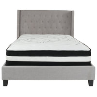 Flash Furniture Riverdale Full Size Tufted Upholstered Platform Bed with Pocket Spring Mattress - Light Grey Fabric-Full Platform Bed and Mattress Set