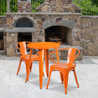 24'' Round Orange Metal Indoor-Outdoor Table Set with 2 Arm Chairs (CH-51080TH-2-18ARM-OR-GG)-24"W x 24"D x 29"H