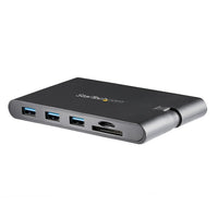 StarTech USB-C Multiport Adapter with HDMI and VGA, 3x USB 3.0, SD, PD 3.0, Wraparound Cable-Add video output and three USB 3.0 ports plus SD/micro SD card readers and GbE port to your laptop through a single USB-C port - Portable USB C Multiport Adapter for MacBook Pro or Windows USB Type-C laptop lets you connect to a 4K HDMI or VGA monitor - Wraparound cable - Power and charge the USBC adapter and your laptop and power peripherals using your laptop s USB-C power adapter (PD 3.0 up to 85W) - 3x USB 3.0 po
