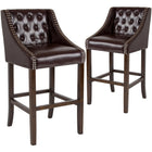 Flash Furniture Carmel Series 30" High Transitional Tufted Walnut Barstool with Accent Nail Trim - Brown LeatherSoft - 2 Pack-Brown LeatherSoft Upholstery