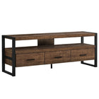 Monarch Specialties 2820 Tv Stand - 60"L/Brown Reclaimed Wood-Look/3 Drawers-One open shelf for audio/visual units