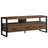 Monarch Specialties 2820 Tv Stand - 60"L/Brown Reclaimed Wood-Look/3 Drawers-One open shelf for audio/visual units