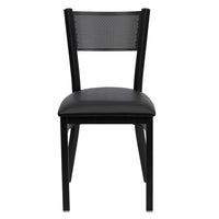 Flash Furniture HERCULES Series Black Grid Back Metal Restaurant Chair - Black Vinyl Seat-Metal Dining Chair