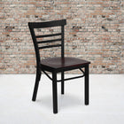Flash Furniture HERCULES Series Black Three-Slat Ladder Back Metal Restaurant Chair - Mahogany Wood Seat-.625'' Thick Plywood Seat