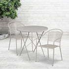 30'' Round Light Grey Indoor-Outdoor Steel Folding Patio Table Set with 2 Round Back Chairs [CO-30RDF-03CHR2-SIL-GG]-Set Includes Folding Table and 2 Chairs