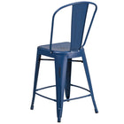 Flash Furniture 24" High Distressed Antique Blue Metal Indoor-Outdoor Counter Height Stool with Back-Drain Holes in Seat