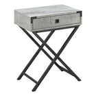 Monarch Specialties 3552 Accent Table - 24"H/Grey Cement/Black Nickel Metal-24"H x 18.25"W x 12"D