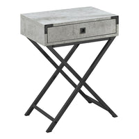 Monarch Specialties 3552 Accent Table - 24"H/Grey Cement/Black Nickel Metal-24"H x 18.25"W x 12"D
