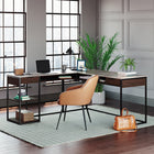 Sauder 66"W International Lux L-Desk - Deco Stone/Umber Wood-Quick and Easy Assembly