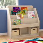 Flash Furniture Bright Beginnings Commercial Grade Modular Wooden Classroom 4 Tier Bookstand with 3 Storage Compartments-Natural-Natural Finish Engineered Birch Plywood