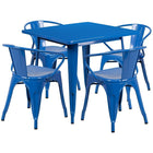 Flash Furniture 31.5'' Square Blue Metal Indoor-Outdoor Table Set with 4 Arm Chairs (ET-CT002-4-70-BL-GG)-Seats 4 people