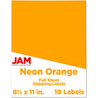 JAM Paper Full Page Sticker Paper Shipping Labels - 8-1/2" x 11" - Neon Orange - 10 Pack -English only packaging